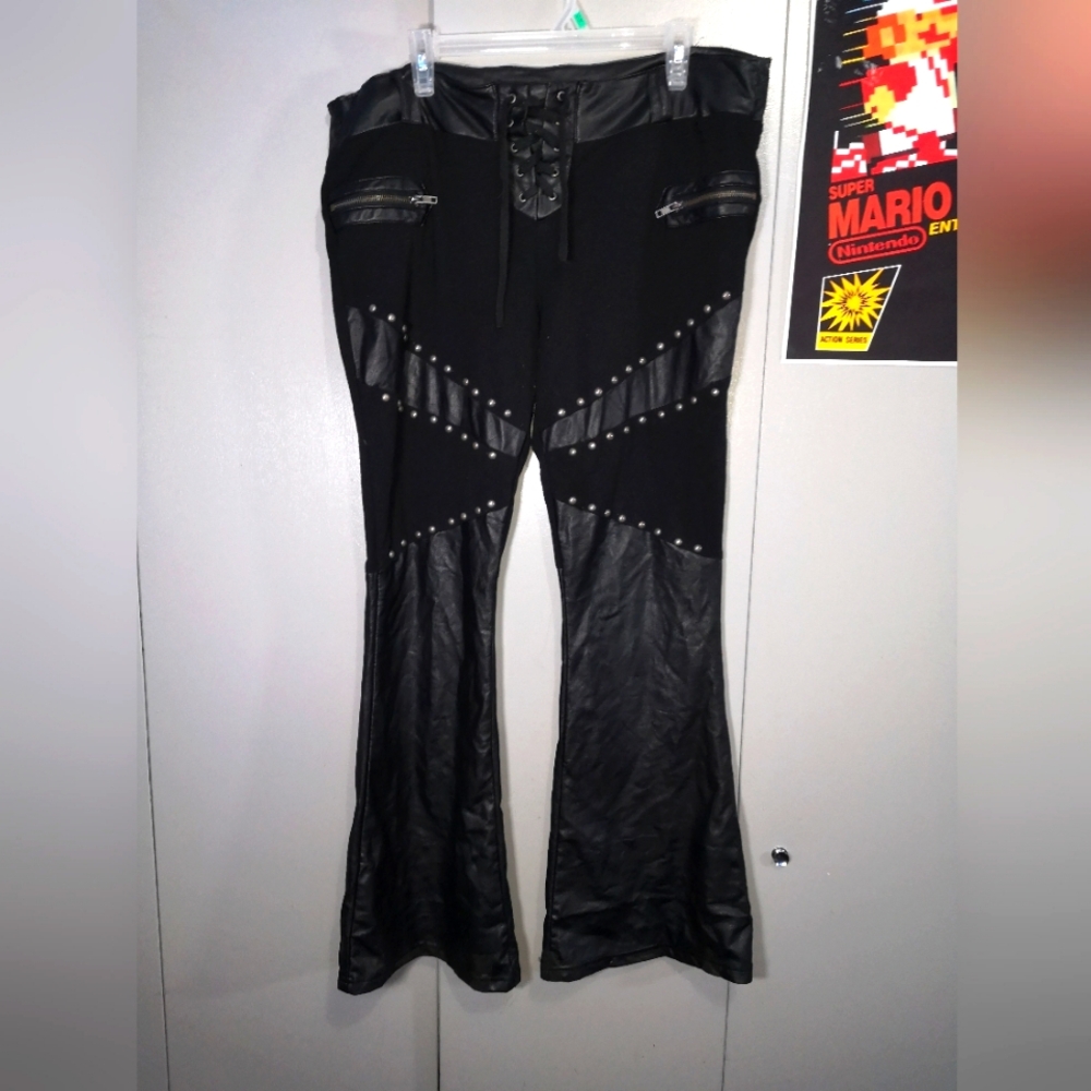 Killstar Studded Pleather Bell Bottoms